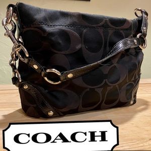 COACH Black Satin Signature Shoulder Purse